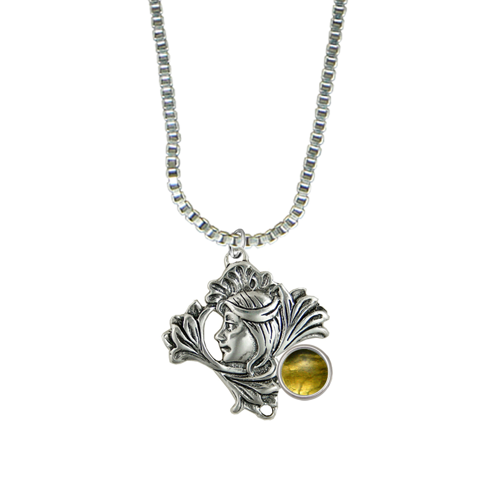 Sterling Silver Woman Maiden of the Lotus Flower Pendant Necklace With Citrine